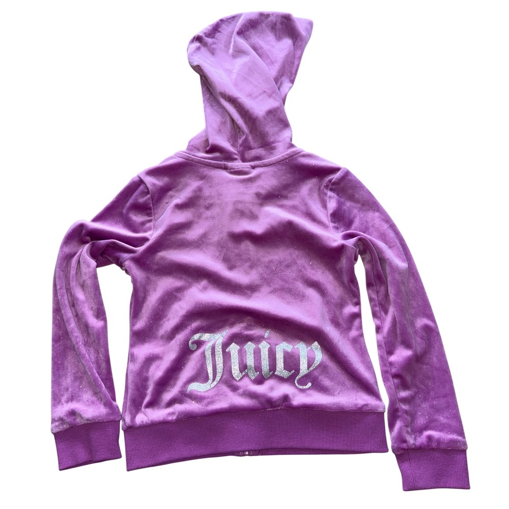 Juicy Couture Zip up Hoodie Size 6 Purple Glitter Velour Logo Sweatshirt